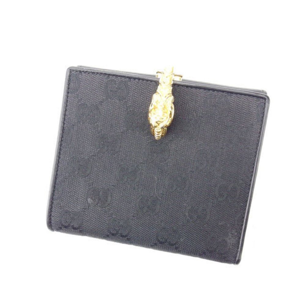Gucci Wallet Purse Folding wallet GG Black Gold Woman Authentic Used